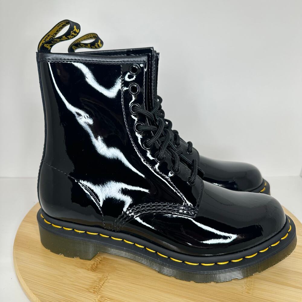 Dr. Martens 1460 Black Patent Leather Lace Up Combat Boots Womens Size 7